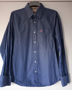 Men's Hollister long sleeve blue and white striped shirt Size L heavy cotton - Picture 1 of 3