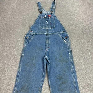 Dickies Dungarees Kids Large Blue 28x26 Overalls Denim Carpenter Workwear Youth - Picture 1 of 13