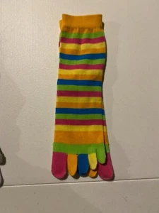 Striped Toe Socks Orange, Pink Lime Green Blue Yellow NEW Sz 6-9 Womens Mid Calf - Picture 1 of 3