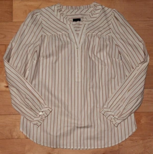 Talbots Women's Long Sleeve Popover Tunic Top Beige Striped 100% Cotton Size S - Picture 1 of 8