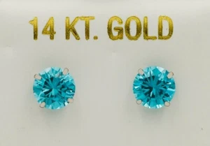 GENUINE 1.80 Cts BLUE TOPAZ STUD EARRINGS 14K WHITE GOLD - Free Certificate -NWT - Picture 1 of 5