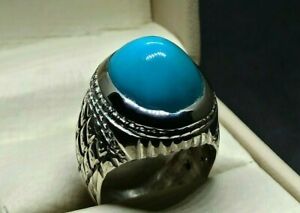Natural 22 Ct Neshapuri Feroza Sterling Silver 925 Handmade Turquoise Mens Ring