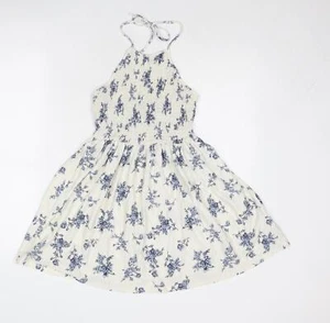 Topshop Womens Ivory Floral Cotton Blend Size 4 Halter Tie - Picture 1 of 10