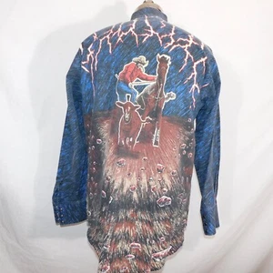 VTG Wrangler Mens Sz L Pearl Snap Brushpopper Shirt Lightning Cowboy Western - Picture 1 of 5