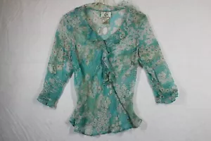Camicia ghiaccio media M floreale arricciata trasparente perline poliestere blu - Foto 1 di 8