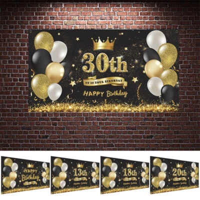 HAPPY BIRTHDAY NAME PARTY BANNERS 18TH 21ST 30TH 40TH ANY AGE MEN WOMEN 1PC Flag - Image 1 of 4