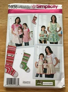 Simplicity Apron & Christmas Stocking #1936 Misses, Child and 18" doll uncut - Picture 1 of 3