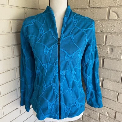 Chaqueta elástica con cremallera frontal texturizada verde azulado colección Andria Lieu talla mediana M EE. UU. Foto 1 de 4