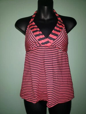 MOSSIMO PINK GRAY STRIPE HALTER SWIM BATHING SUIT TANKINI TOP SWIMSUIT S - Image 1 of 4