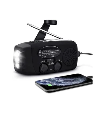 Notfallradio Kurbel Solar LED Powerbank 2000mAh AM/FM/WB VFD Camping Outdoor - Bild 1 von 4