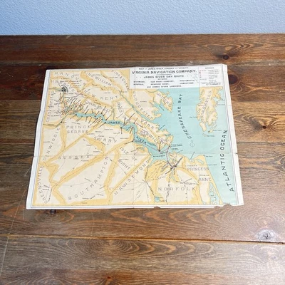 RARO Antiguo 1899 MAPA DE JAMES RIVER, VIRGINIA Pocahontas Steamboat Tours Mapa Foto 1 de 4