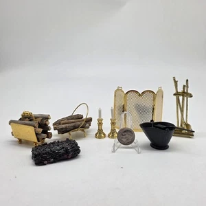 Puppenhaus Miniatur Messing Kamin Zubehör Schürhaken Besen Schirm Kerzenständer - Bild 1 von 13