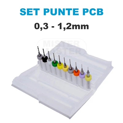 MINI PUNTE TRAPANO PER CIRCUITO STAMPATO  PUNTE PCB  0,3 - 1,2mm - SET 10 PUNTE - Image 1 of 4