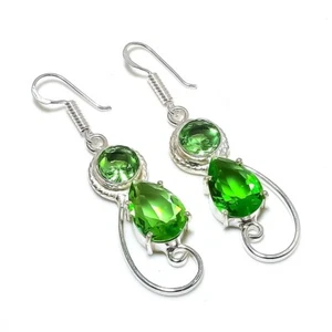 Green Tsavorite Gemstone Handmade 925 Sterling Silver Jewelry Earring Sz 2.05'' - Picture 1 of 1