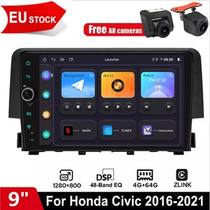 9 Inch Qualcomm Android 12 Autoradio For Honda Civic 2016-2021 with free Cameras - Zdjęcie 1 z 14