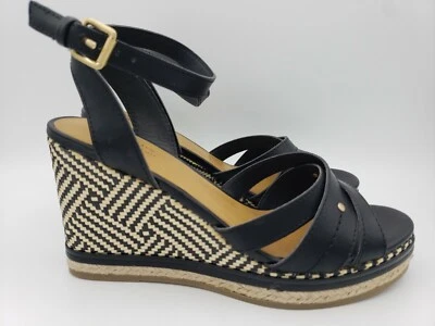 GH Bass Co Sandal Reece Straw Wedge Black Ankle Strap Platform Women Size 6.5 M - Image 1 of 4