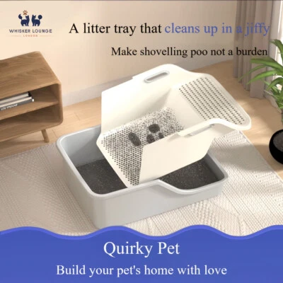 WHISKER LOUNGE LONDON Big Scoopless Open Cat Litter Tray High Sided Rim Kitten Pet Sifting Toilet