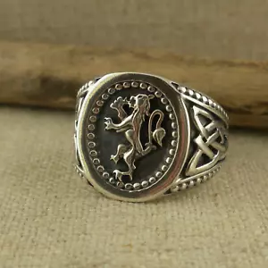 Anello misura 9,5 argento sterling celtico scozzese rampante leone sigillo Keith Jack - Foto 1 di 7