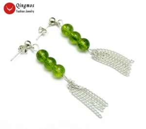 Orecchini alla moda naturale 6 mm tondo nappa peridoto verde per donna gioielli ear720 - Foto 1 di 6