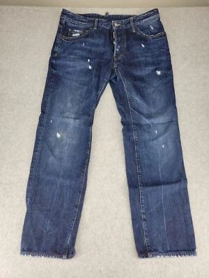 Pantalones de mezclilla Dsquared2 para hombre talla 50 azul desgastado lavado oscuro logotipo botón mosca Foto 1 de 4