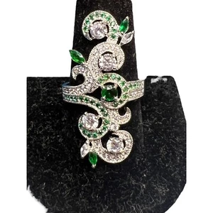 Palm Beach Jewelry Ring Simulated Green Emerald Cubic Zirconia Sterling SZ 11.75 - Picture 1 of 5
