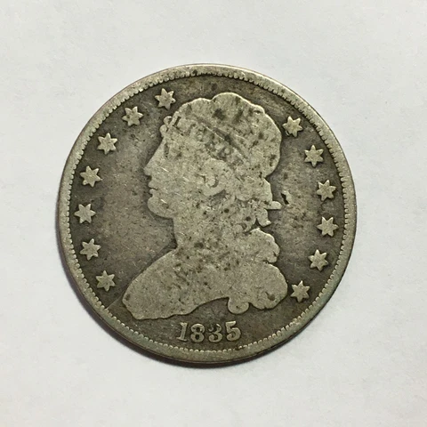 USA 1835 Capped Bust Quarter 25 Cents Silver Coin KM# 55 Circulated Worn Cover