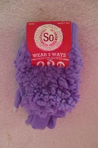 Girl So Faux Fur Gloves Winter Wear 3 Ways Size M 7-8 Purple New - Picture 1 of 5