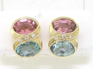Paar Ohrstecker 585 Gelbgold  2 Morganite  2 Aquamarine 6 Brillanten Zertifikat - Bild 1 von 5