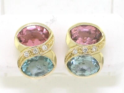 Paar Ohrstecker 585 Gelbgold  2 Morganite  2 Aquamarine 6 Brillanten Zertifikat - Bild 1 von 4
