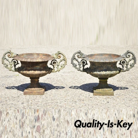 Cast Iron Victorian Style Vrn Form Garden Planters with Handles - a pair Cover