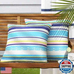 Merrycolor Outdoor Waterproof Throw Pillow Covers 18x18 Inch Set of 2 Colorfu - Picture 1 of 5