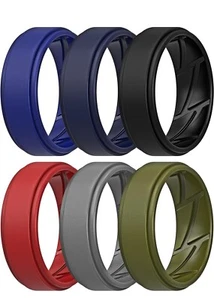 Silicone Wedding Ring for Men, 6 Pack Breathable Silicone Rubber Wedding Bands - Picture 1 of 3
