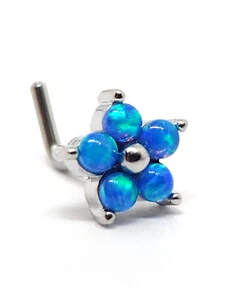 Opal Flower Nose Stud Blue AB 20g (0.8mm) Surgical Steel L Bend Pin Piercing - Picture 1 of 12
