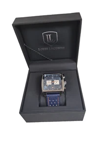 NEU Herren Louis Lacombe Chronograph Uhr Blau Lederband Schwarz Präsentation - Bild 1 von 9