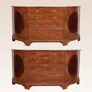 Paar Demilune Sideboards Intarsien Trommel Bugfront Credenzen Nussbaum Eiche - Bild 1 von 13