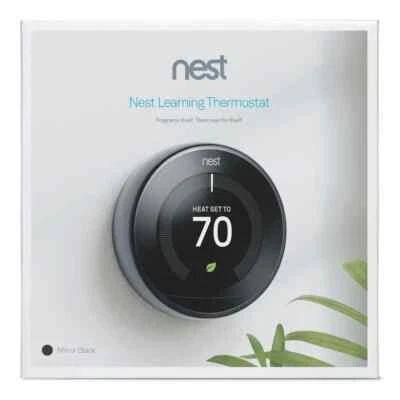 Sealed! Google Nest 3rd Gen Programmable WiFi Thermostat - Mirror Black T3018US - Image 1 of 4