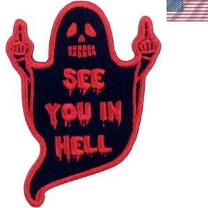 Parche See You in Hell Ghost - Planchar o coser emblema bordado de motociclista - Imagen 1 de 4