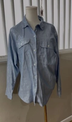 Camisa abotonada Liz Wear para mujer azul plateado talla L manga larga Foto 1 de 4