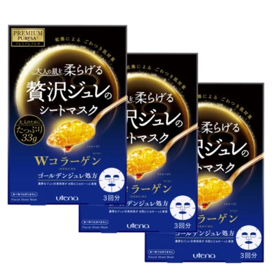 ( Pack of 3 ) Utena Premium Puresa Golden Collagen Gel Mask ~ 3 Sheets - Image 1 of 3