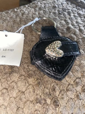 Винтажный кожаный сердце фото рамка брелок черный сделано в США серебристый тон - Изображение 1 из 4