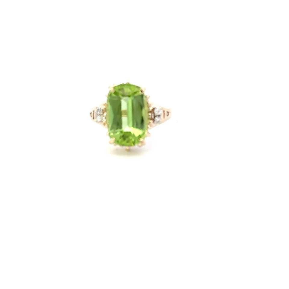 Vintage 10K Gold Peridot Ring Emerald Cut w/ Diamond Accents Mid-Century - Image 1 of 4
