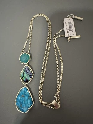 NWT Kendra Scott Blue Drusy Gold Nina Long Pendant Necklace NWT - Image 1 of 4