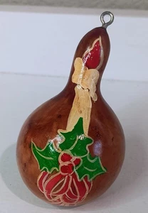 Arte popolare country Natale agrifoglio e candela zucca decorazione rustica dipinta a mano 4" - Foto 1 di 5