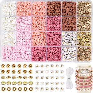 Pink Bracelet Making Kit Friendship Bracelets 2850 Flat Clay Beads and Gold Spac - Picture 1 of 7