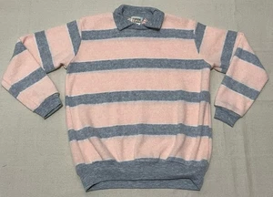 Vintage Topson Downs Sweater Womens M Pink Gray Striped Pullover Collared USA - Picture 1 of 16