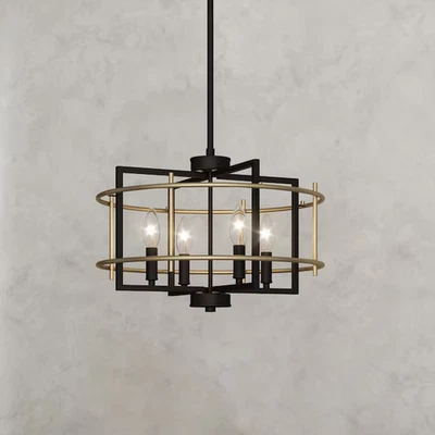 NEW Quoizel Adler 4 -Light Matte Black and Gold Modern Geometric Hanging Pendant - Image 1 of 4
