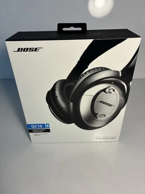 Bose QC15 Quiet Comfort Headphones Black And Silver Plus Extra Ear Pads With Box - Image 1 of 4