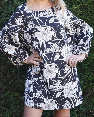 Vestido Bryn Walker Linterna Negro Floral Ponte Tejido Puff Manga Larga XL NUEVO CON ETIQUETAS $210 Foto 1 de 4