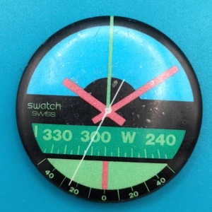 Vintage Swatch Swiss Pilot Compass Design Pinback Button Badge 1980s Retro - Picture 1 of 3