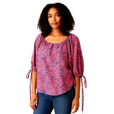 Derek Lam Collective 花卉褶皱衬衫粉色蓝色 38 码(美国 4–6 码) — 第 1/4 张图片